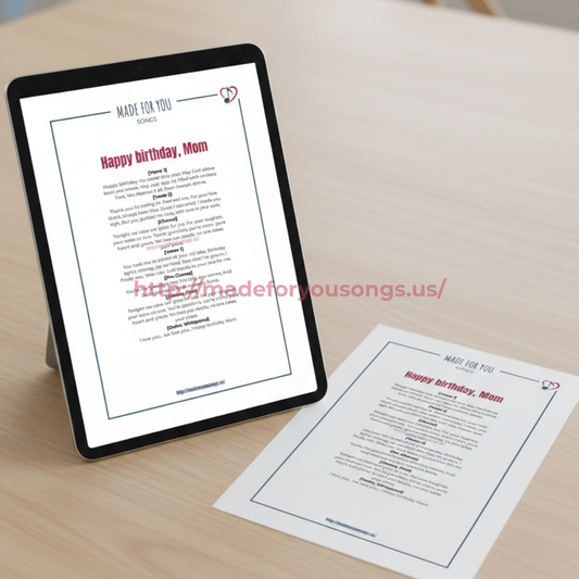Personalized Song Lyrics – Printable PDF Keepsake